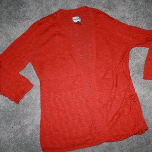 Chicos Size 1 orange open cardigan Rayon 3/4 sleev